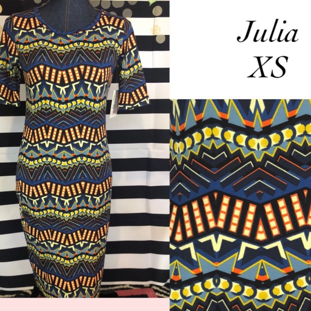 LuLaRoe Julia Dress, Size XS, cool print!